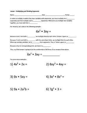 Fillable multiplication chart - multiply with exponents