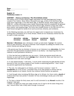 Vocabulary Lesson 11 Worksheet