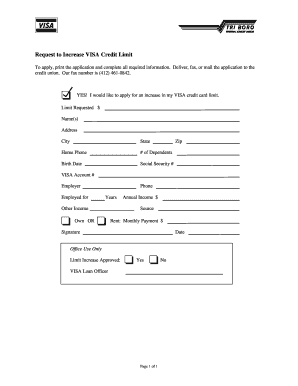 VISA Credit Limit Increase Application