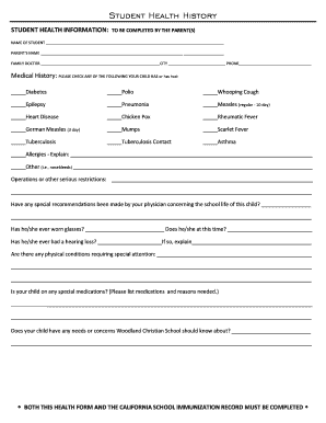 Student Health Information Form