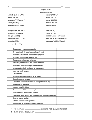 Vocabulary Unit 6 Worksheet