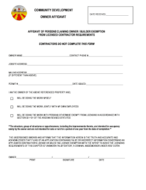 Arizona Owner Affidavit for Contractor Exemption