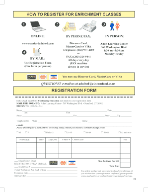 Stamford Adult Education Registration Form