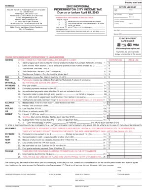 Pickerington City Income Tax Form R2 2012