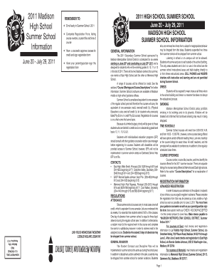 Madison High School Summer School Registration Form