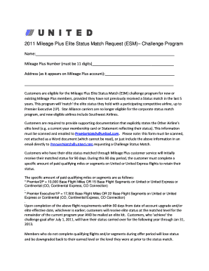 Mileage Plus Elite Status Match Request Form