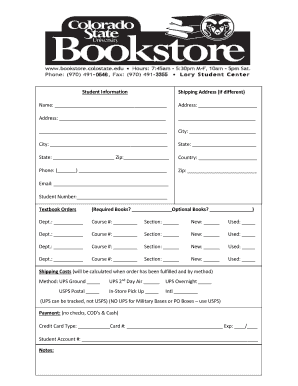Student Textbook Order Form
