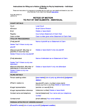 Notice of Motion to Pay by Instalments - Individual