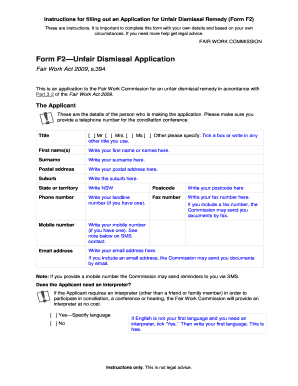 Unfair Dismissal Application Form F2