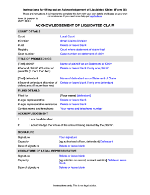 Acknowledgement of Liquidated Claim Form 35