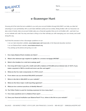 BALANCE e-Scavenger Hunt Form