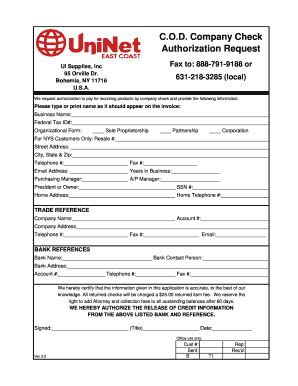 COD Company Check Authorization Request