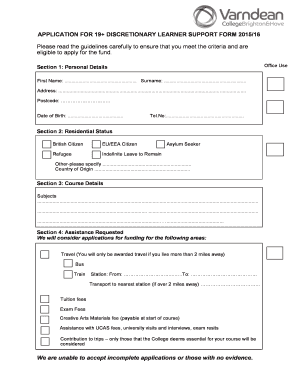 19+ Discretionary Learning Support Fund Application