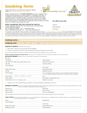 Charity Challenge Booking Form