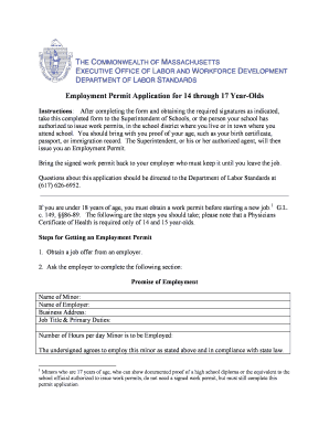 Massachusetts Employment Permit Application for Minors