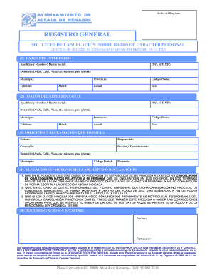 Solicitud de Cancelación sobre Datos de Carácter Personal