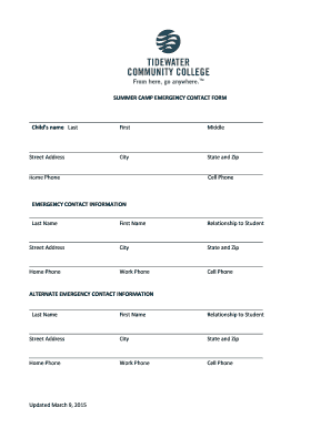 Summer Camp Emergency Contact Form