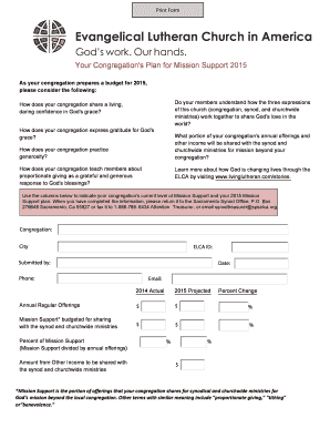 Congregation Mission Support Plan 2015