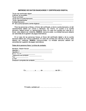 Impreso de Datos Bancarios y Certificado Digital