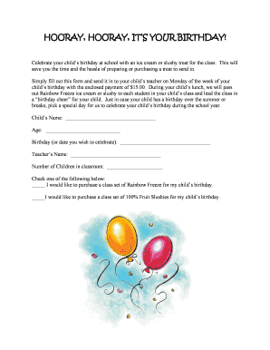 School Birthday Celebration Form