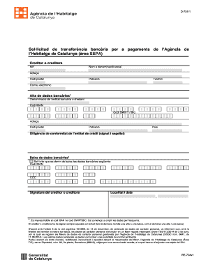 Catalonia Housing Agency Bank Transfer Request