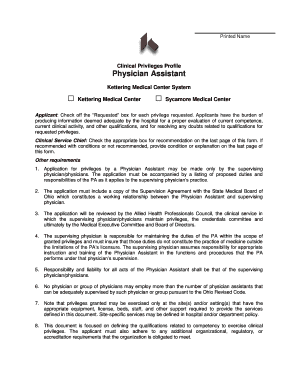 Physician Assistant Clinical Privileges Profile