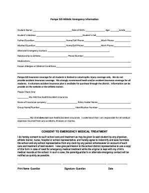 Pampa ISD Athletic Emergency Information Form