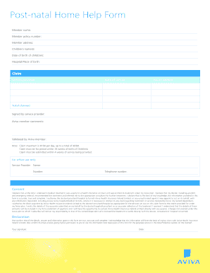 Post-natal Home Help Claim Form