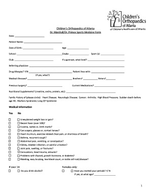 Sports Medicine Form