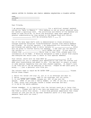 Pilgrim Letter Request for Walk to Emmaus