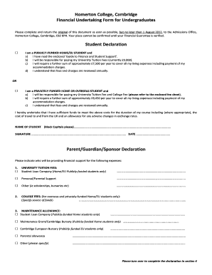 cambridge financial undertaking form fail