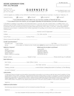 Bidder Agreement Form for Guitar Auction