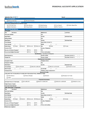 Personal Account Application Form