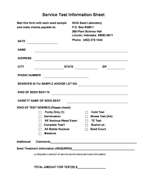 NCIA Seed Laboratory Test Request Form