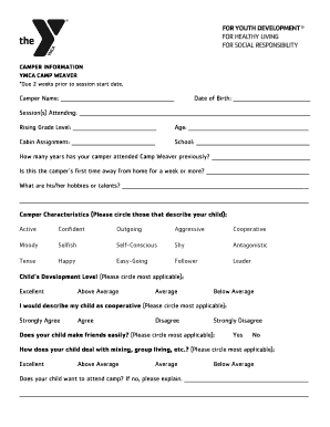 YMCA Camp Weaver Camper Information Form