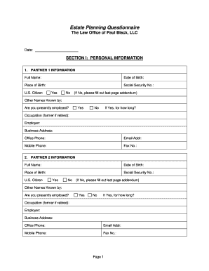 Estate Planning Questionnaire