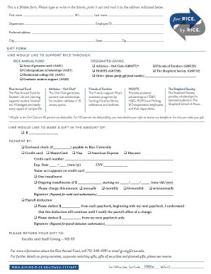 Rice University Gift Form