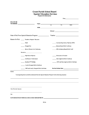 Special Education Program Exit Form