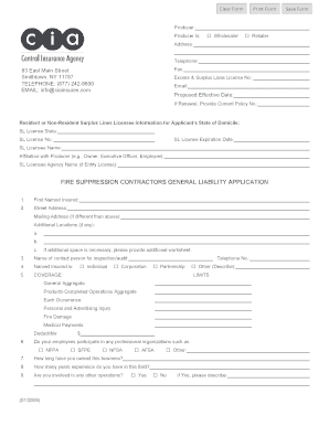 Fire Suppression Contractors General Liability Application