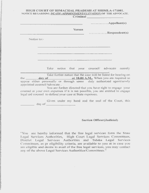 High Court of Himachal Pradesh Notice