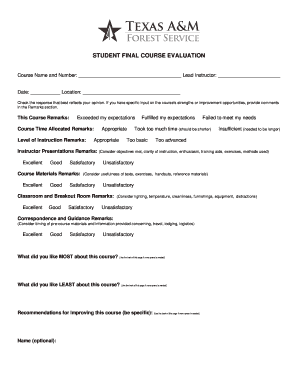 Student Final Course Evaluation Form