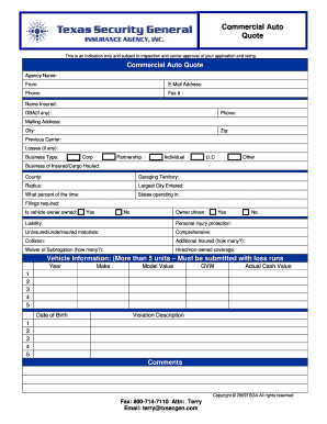 Commercial Auto Insurance Quote Form
