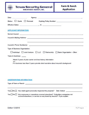 Farm and Ranch Liability Application
