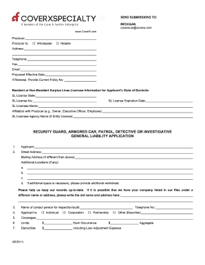 Michigan Security Guard General Liability Application