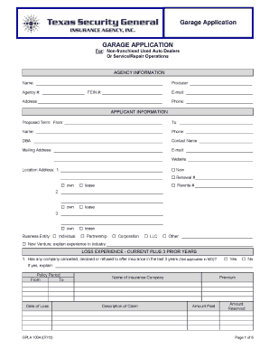 Garage Application Form