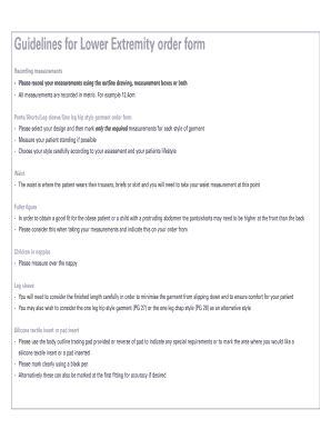 Lower Extremity Garment Order Form