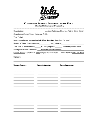 Community Service Blood Donation Log Form