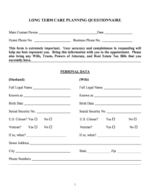 Fillable Online Long Term Care Planning Questionnaire SLG-1doc Fax ...