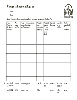 Livestock Register Change Form