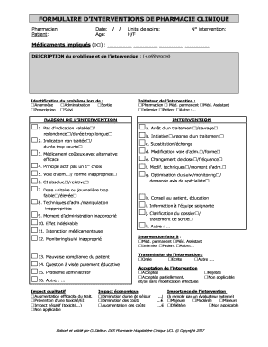 Formulaire d’interventions de pharmacie clinique
